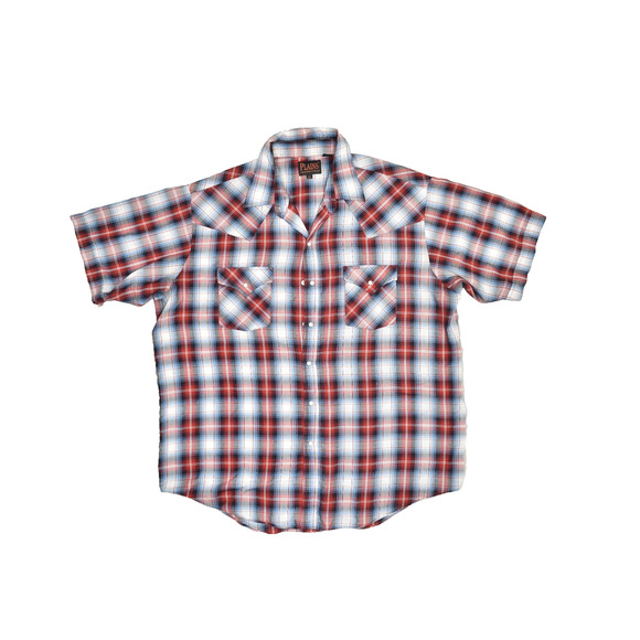 Plains Western Wear Size XL Short Sleeve Plaid Pearl Snap Button Shirt - Picture 1 of 8